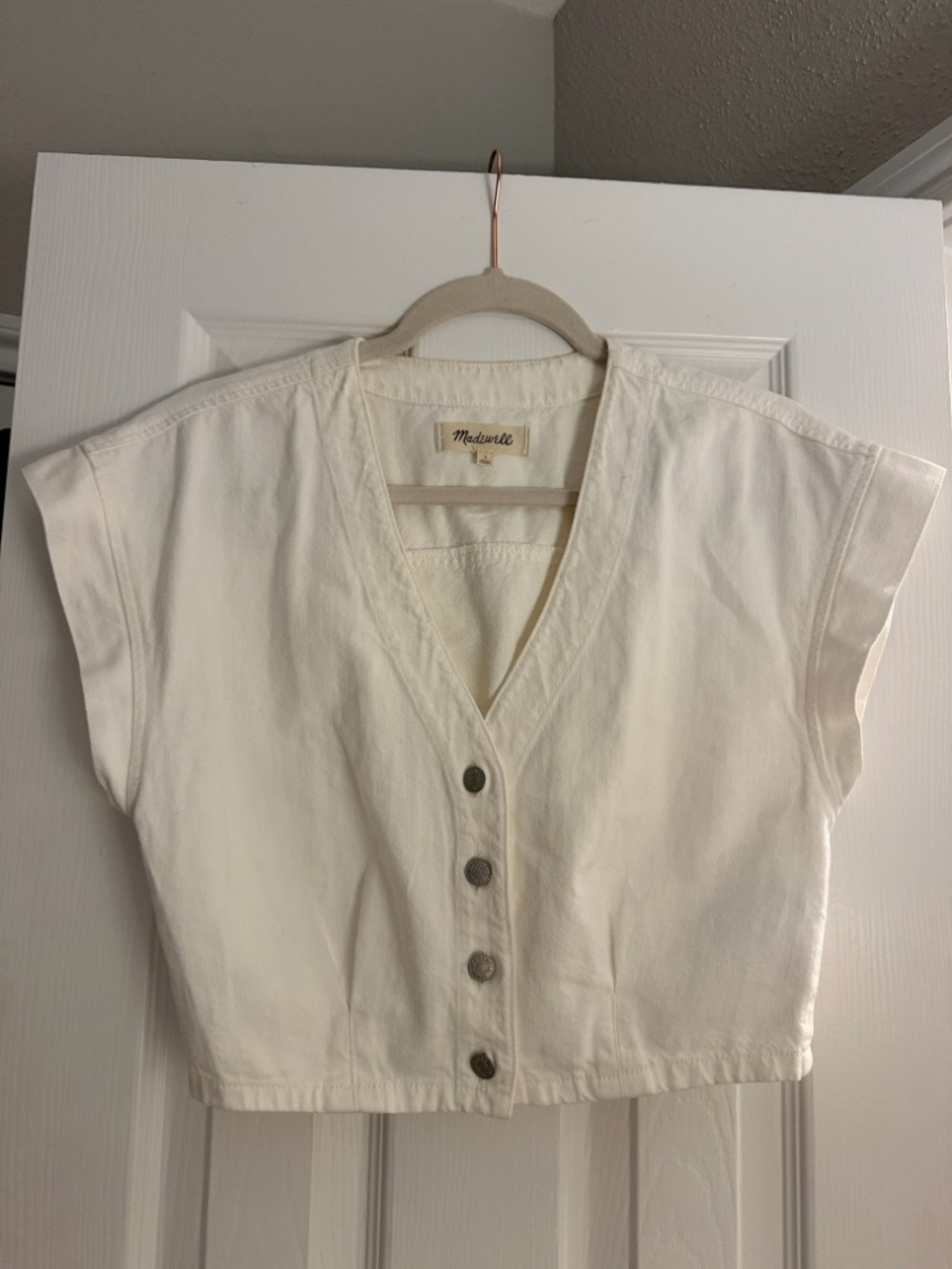 Madewell Off-White Button-Front Cropped Shirt